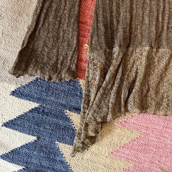 Cottage Core Boho Y2K Zba w/ Floral Appliqué Lace Brown Sweater Size M Women's - Picture 3 of 5